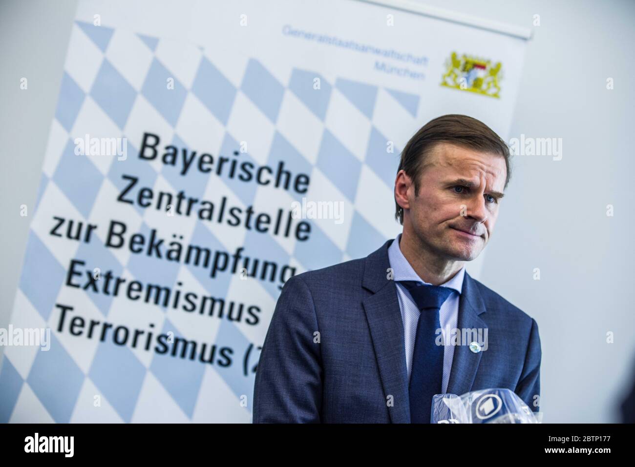 Munich, Bavaria, Germany. 27th May, 2020. Due to a rise of anti-Semitic activities and crimes throughout Germany and specifically over 300 in Bavaria alone, the Bavarian Justizminister has issued a warning regarding the spreading of anti-semitic conspiracy theories, Holocaust relativization via the protests against the anti-Corona protests. Due to this, the Oberstaatsanwalt (head state attorney) Andreas Franck has produced a manual entitled 'Antisemitische Straftaten erkennen'' (Recognize Antisemitic Crimes) which Justizminister Georg Eisenreich presented. (Credit Image: © Sachelle Babbar/ZU Stock Photo