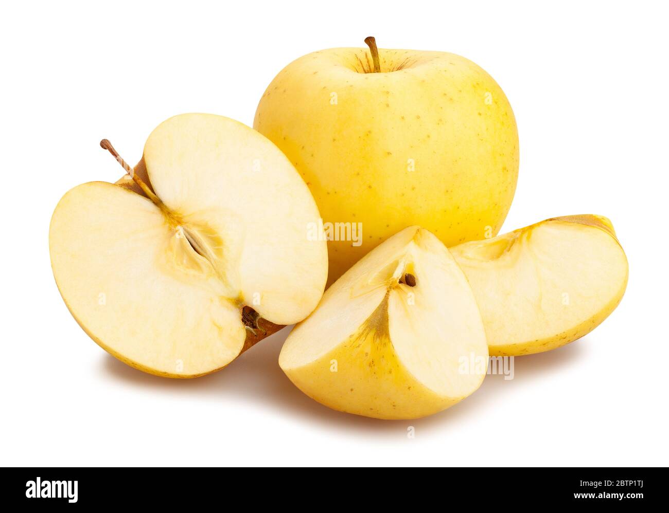 sliced golden delicious apples path isolated on white Stock Photo