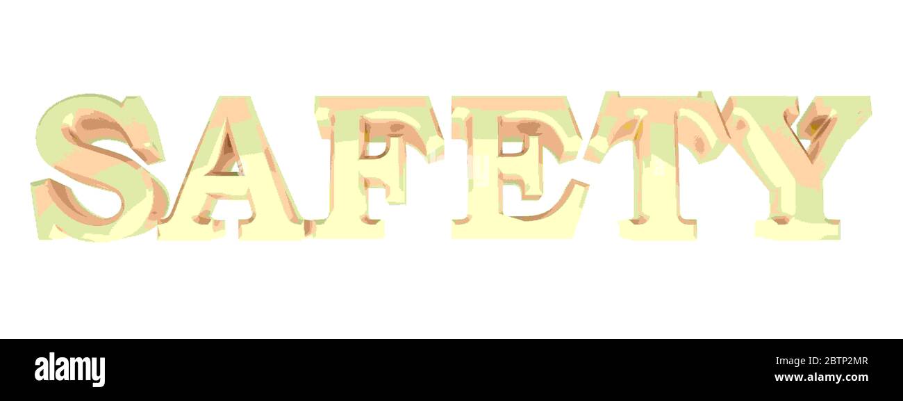 Safety 3d Lettering SAFETY brass write isolated on white background - 3D rendering ...