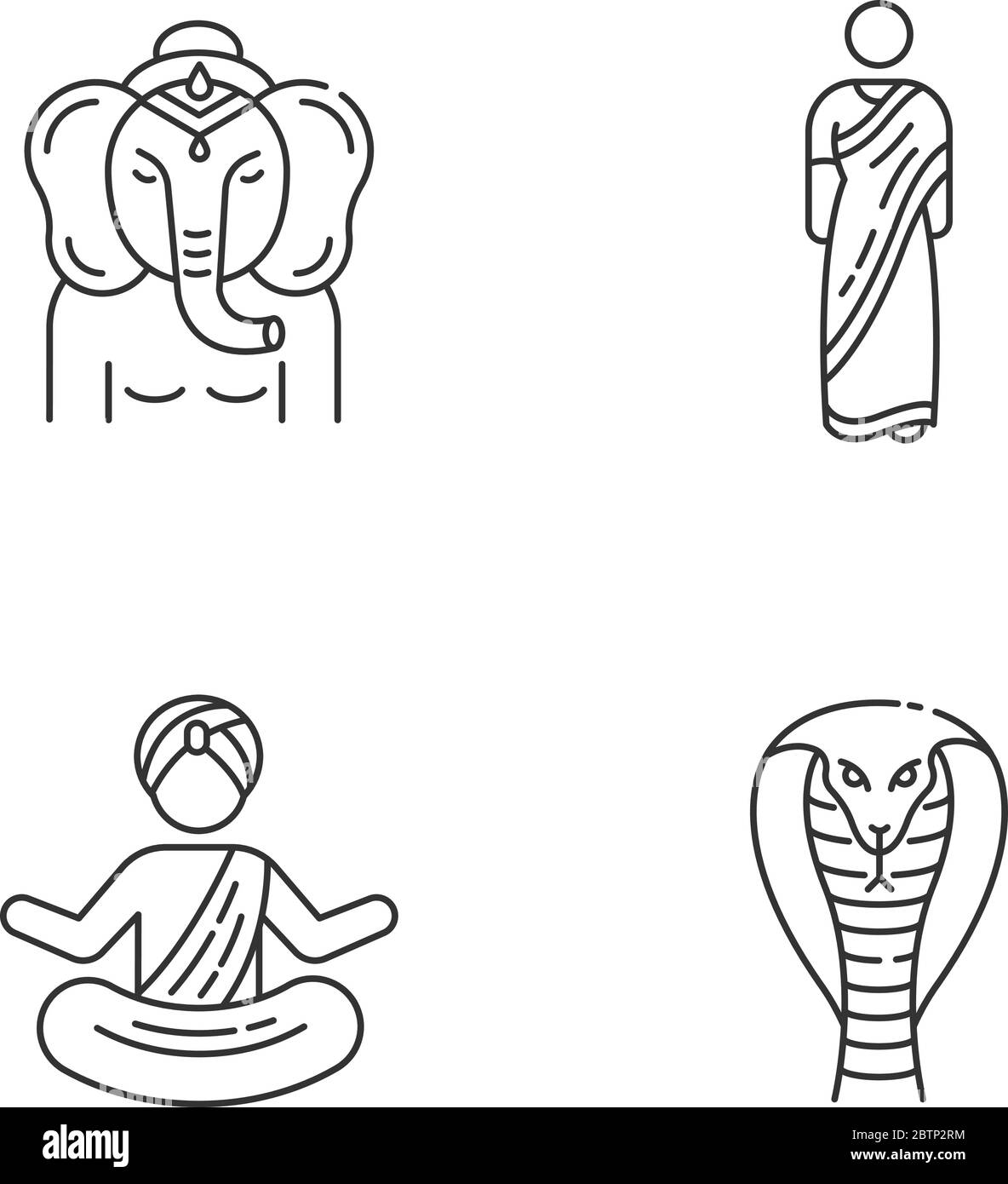 Indian culture pixel perfect linear icons set Stock Vector