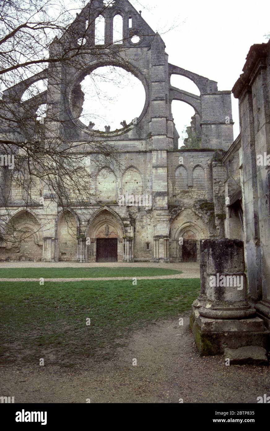Longpont Abbey, formerly a Cistercian monastery, in present-day Longpont, Aisne, France pictured in 1974 Stock Photo