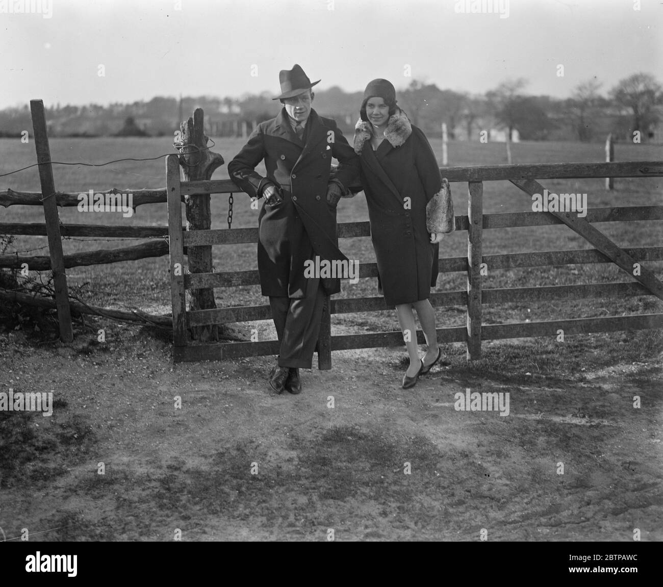 Pat Donoghue to wed . Mr Pat Donoghue , the jockey son of Steve Donoghue , is engaged to Miss Hilda Harvey , the 19 year old daughter of Mr P W Harvey a builder of Sway , Hampshire . Pat Donoghue with Miss Harvey at Sway . 10 February 1930 Stock Photo