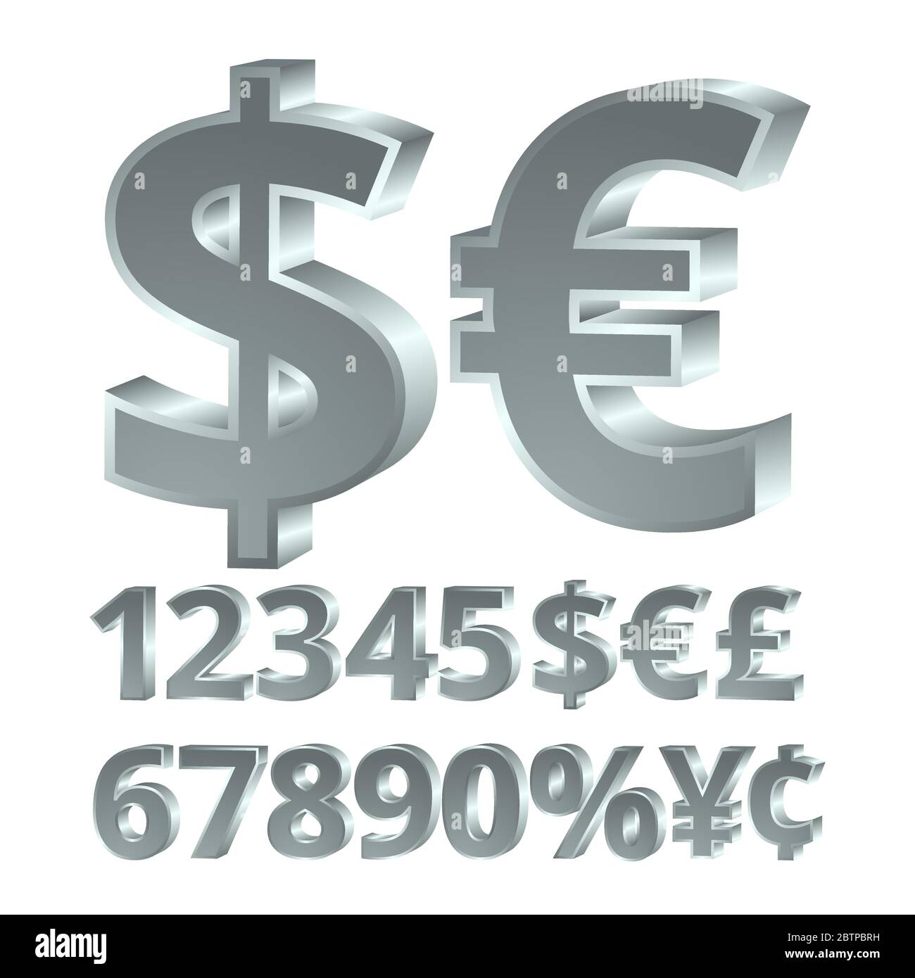 Set of volumetric numbers. Silver Stock Vector