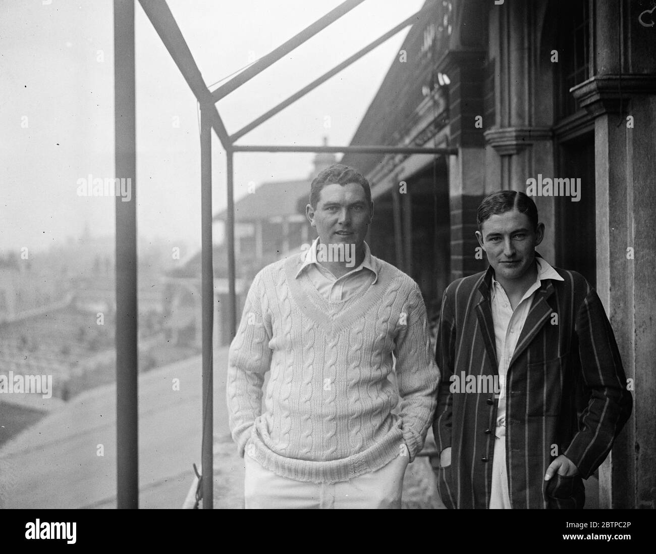 Famous cricketers . Maurice Joseph Lawson Turnbull ( Glamorgan ) and Maurice Allom ( Surrey ) May 1930 Stock Photo
