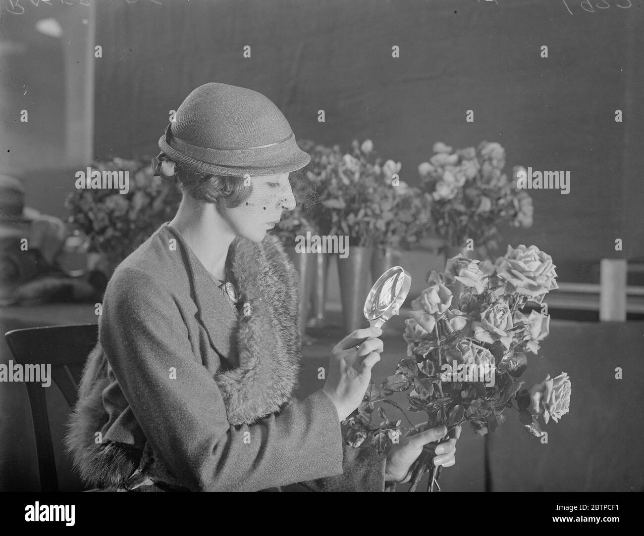 The expert at work . Some of the beautiful roses among the first arrivals at the Horticultural Hall , being arranged before being entered for the Great National Rose Show , which opens on Friday . These Kentish blooms were grown in the open air . 25 July 1932 Stock Photo