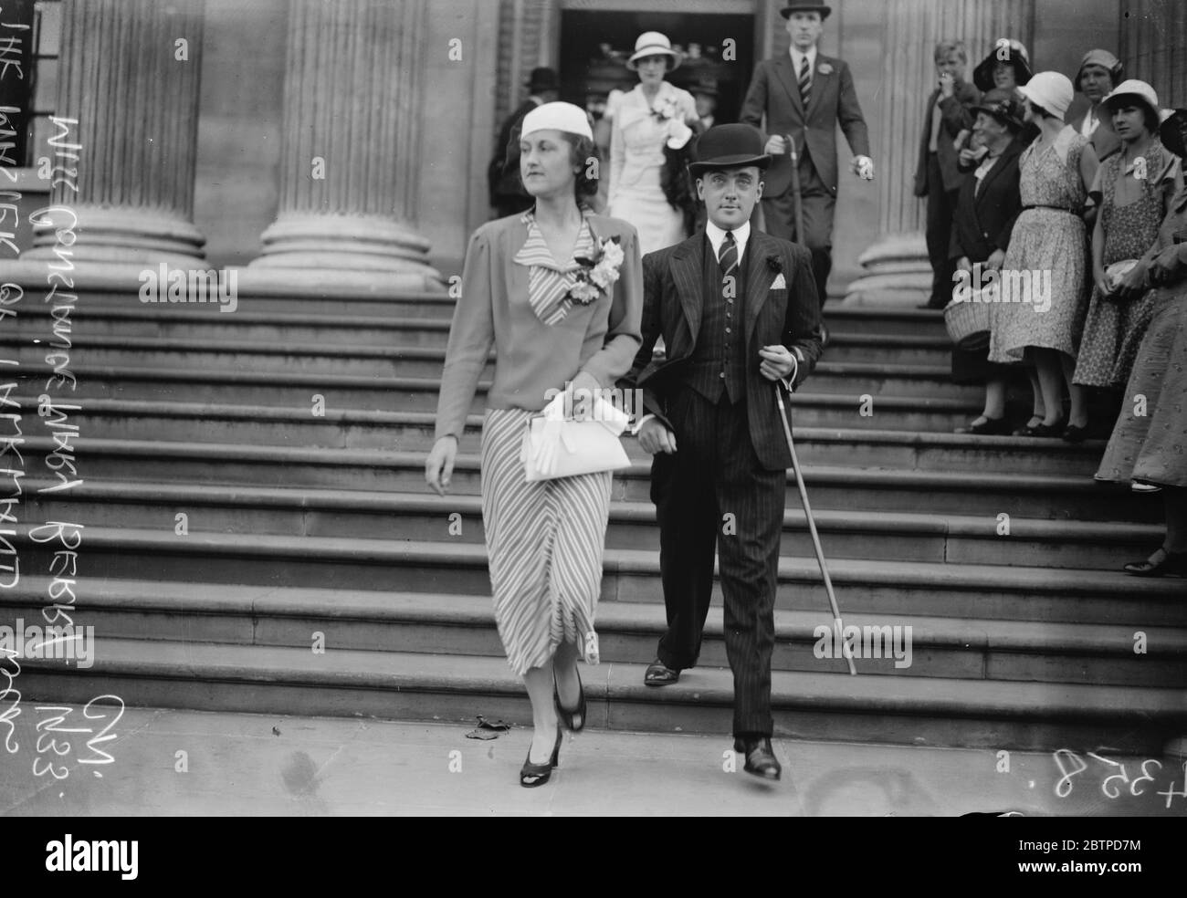 Master of Falkland weds . The Master of Falkland , and Miss Constance Mary Berry , daughter of the late Captain Edward Berry and Mrs Berry , of Chiltern Court , Baker Street , were married at Marylebone Register Office . 9 August 1933 Stock Photo