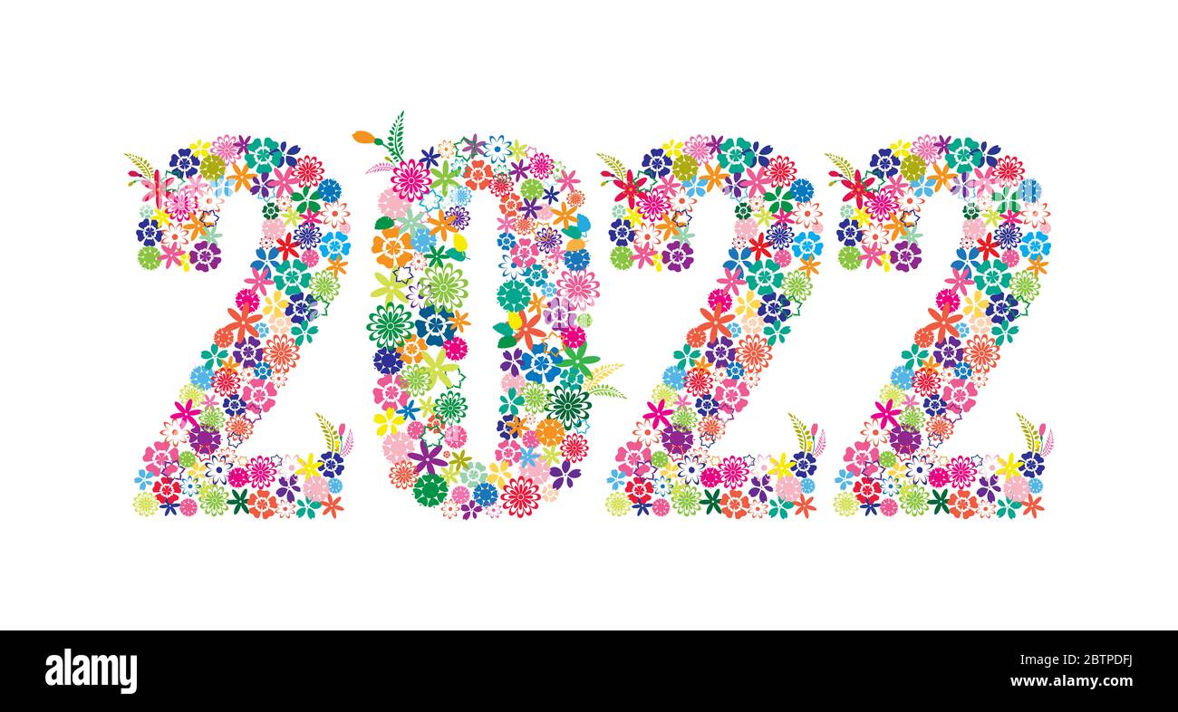 Happy New Year 2022 Colorful Floral Design Isolated on White Background  Vector Illustration Stock Photo - Alamy