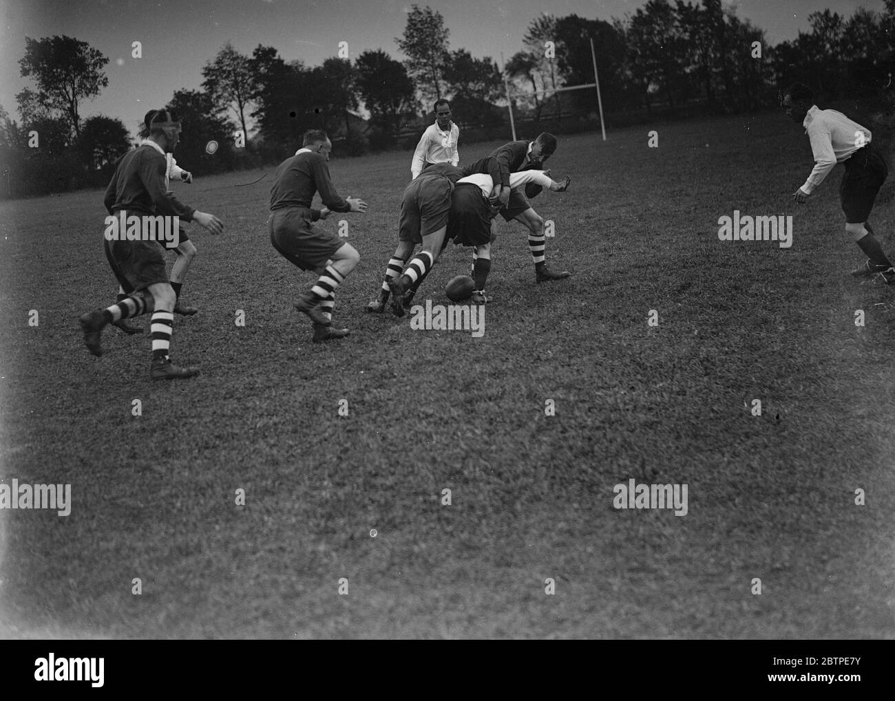 Rugby match . 1935 . Stock Photo