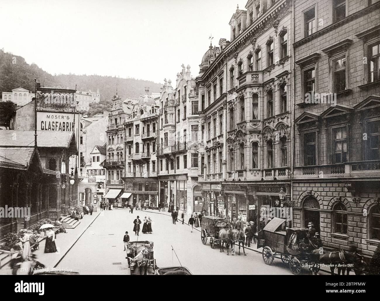 Vintage 19th century photograph - street scene, Kalsbad, Karlovy Vary,  Czech Republic, market street Stock Photo - Alamy