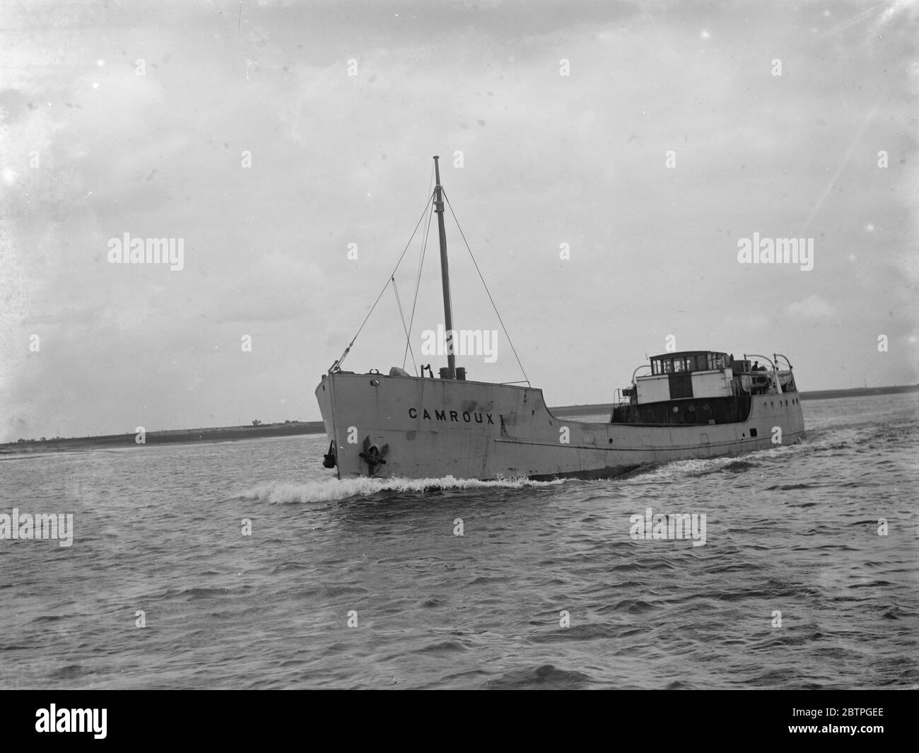 The Camroux motor boat . The boat was built in 1934 for the Newcastle Coal & Shipping Co Ltd by James Pollack Sons Co from Faversham , Kent . It was launched in 11/10/1934 by the chairman 's wife , Mrs Camroux . It is a 400T coaster powered by a W H Allen 300bhp diesel engine . 1936 Stock Photo