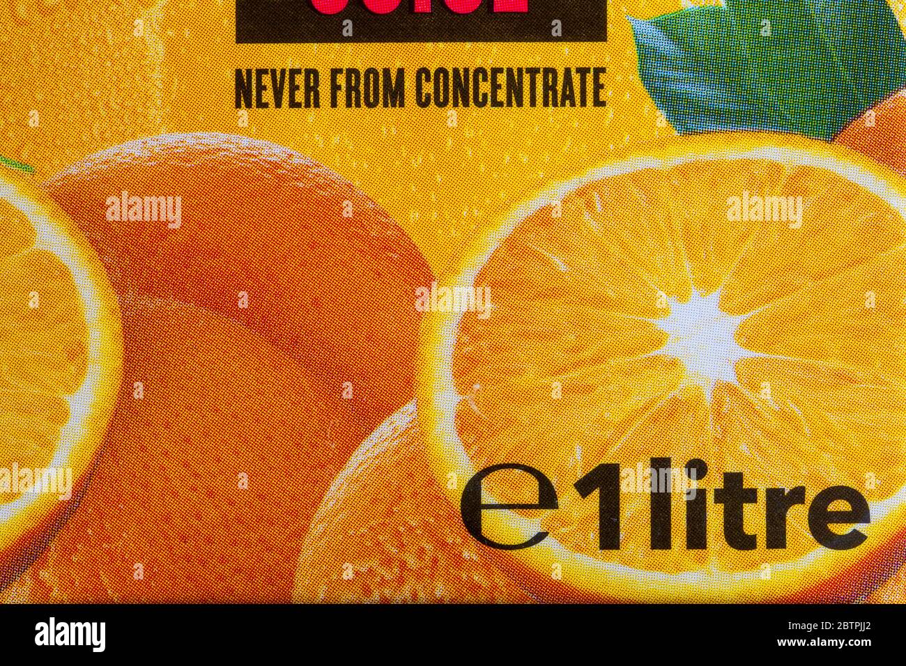 Orange juice never from concentrate hires stock photography and images