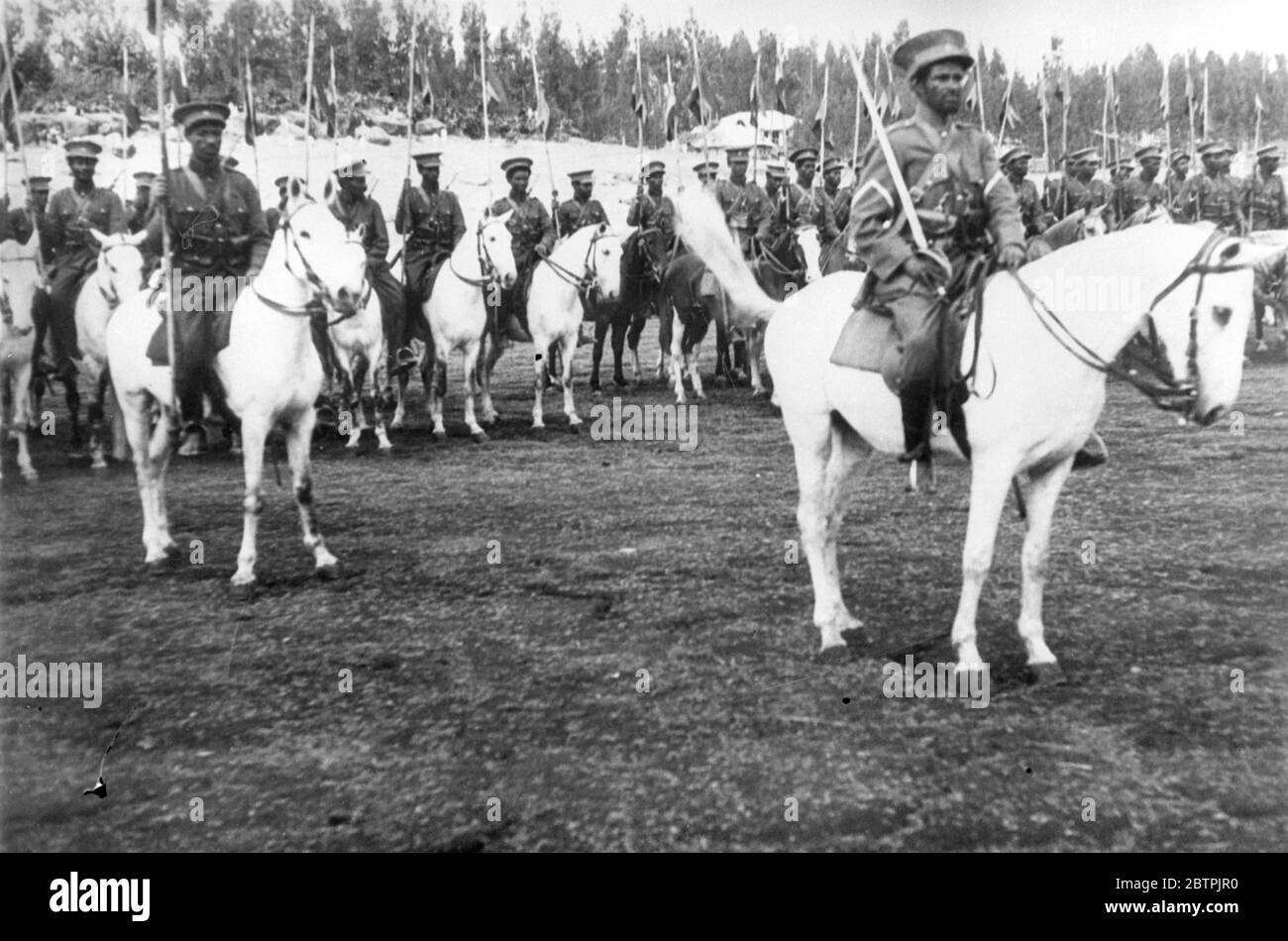 Abyssinian Emperor orders mobilisation . The white horse troop of the Imperial Cavalry , said to be Abyssinia 's finest troops . 6 November 1935 Stock Photo
