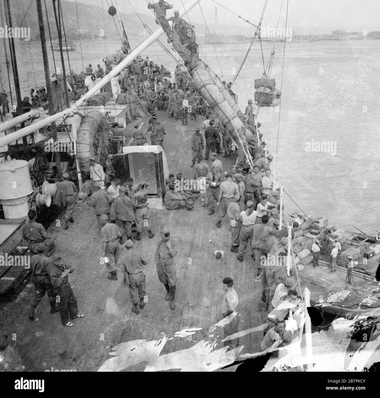 Troopship in port, possibly French. 15 November 1935 Stock Photo - Alamy
