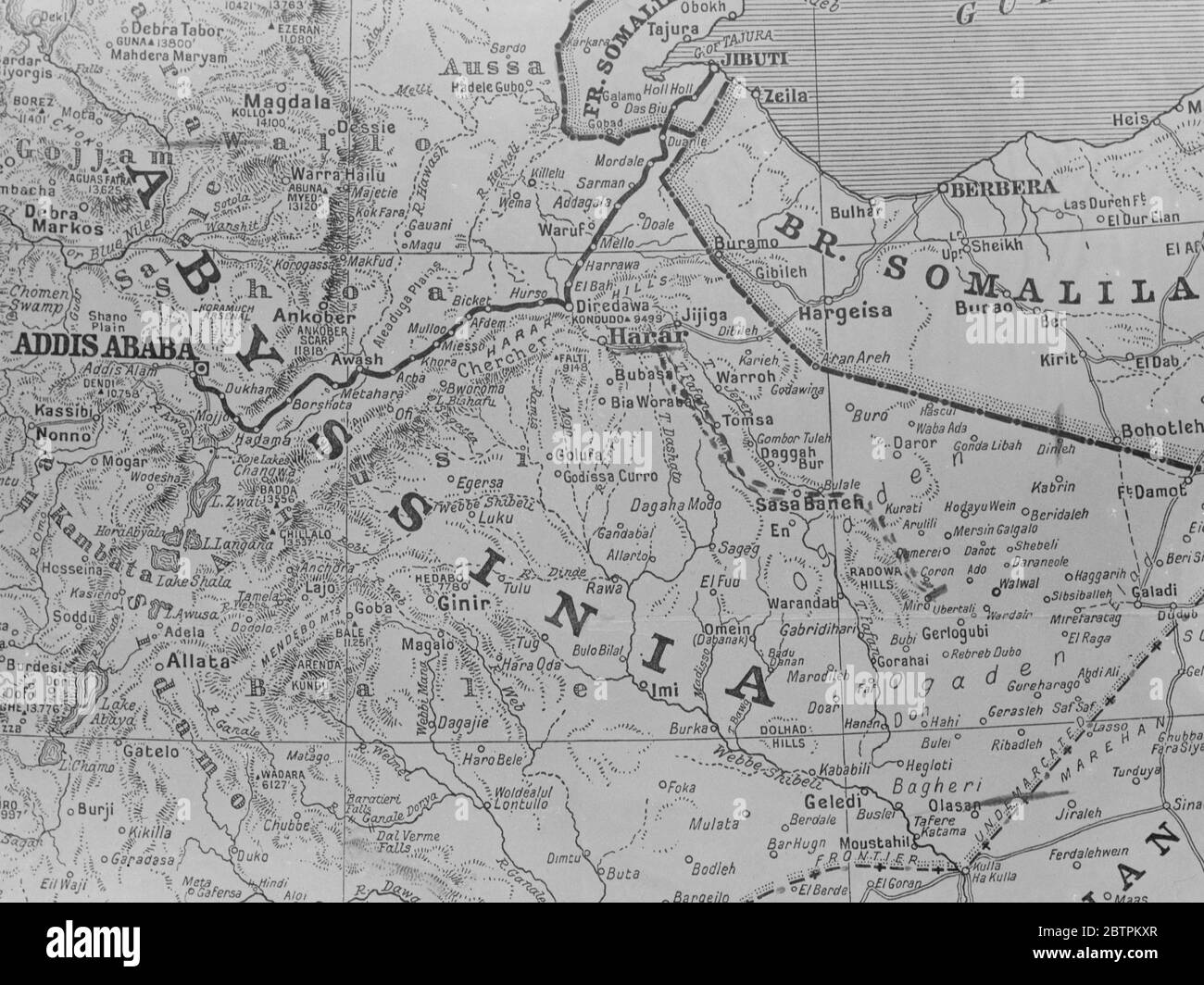 Map of Abyssinia . 1935 Stock Photo