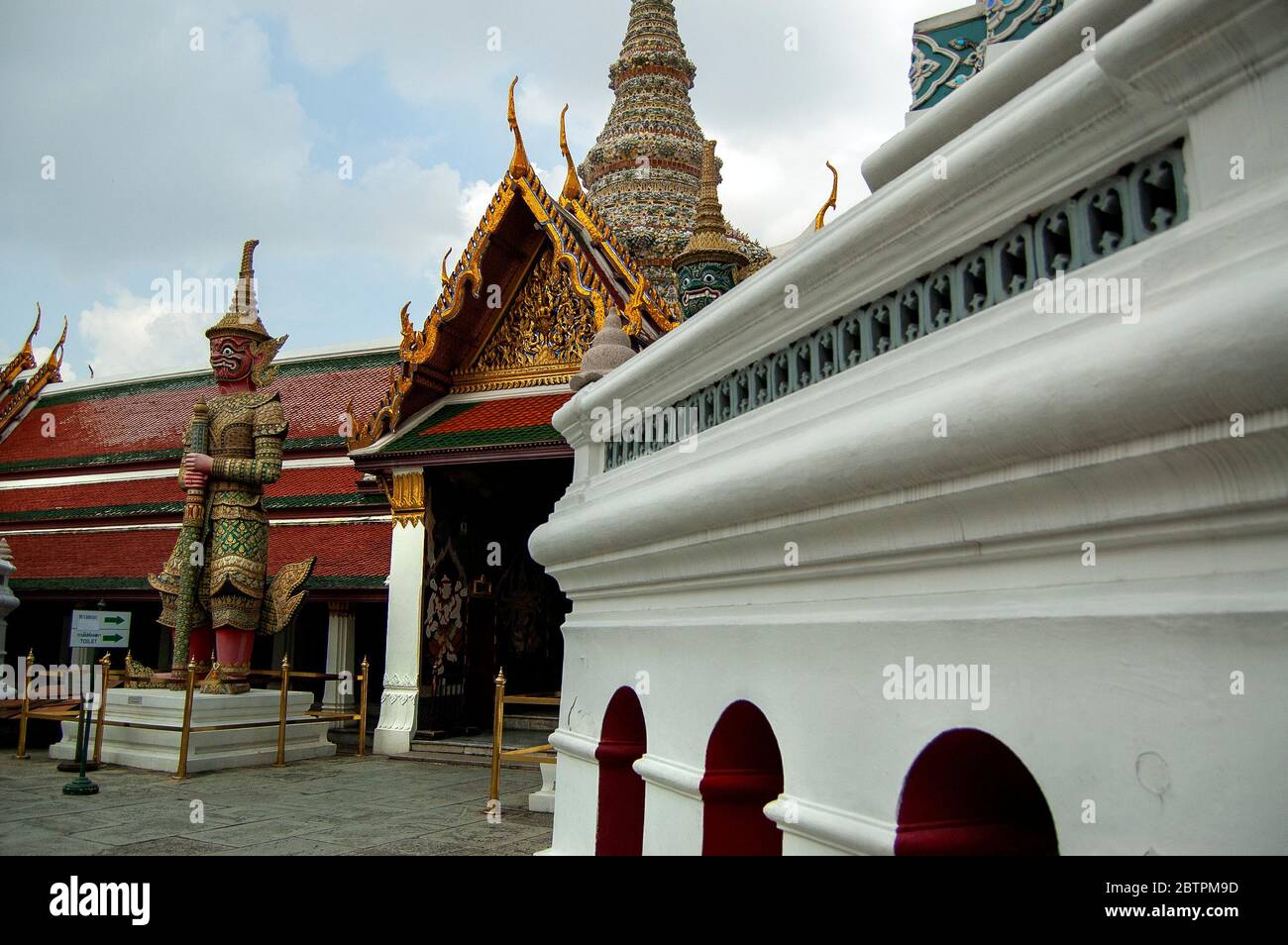 Demon Guardian facing to the chapel of the Emerald Buddha in Bangkok, Thailand. Stock Photo