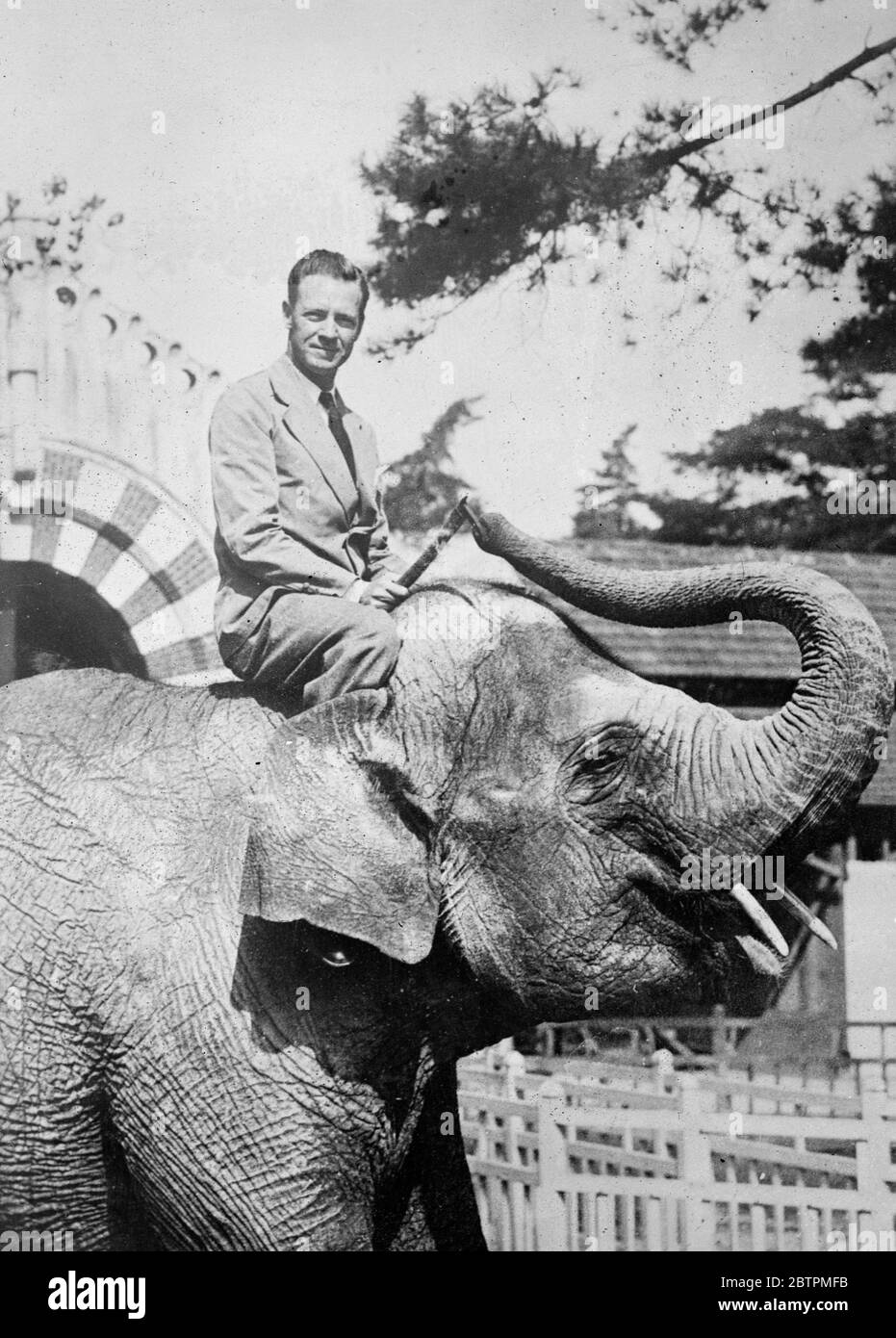 Hannibal of 1935 ! Attempt to cross Alps on an elephant . Richard Halliburton on his elephant , in Paris . 17 July 1935 Stock Photo