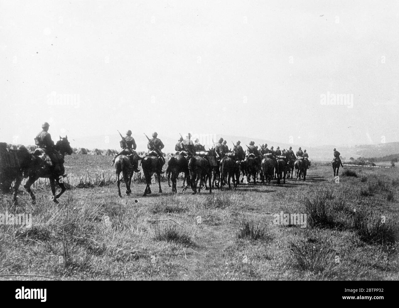 Dragoons patrolled Czechoslovak frontiers. Dragoons of the Czechoslovak Army riding across country as they constantly patrolled the frontiers. 4 Spetember 1938 Stock Photo