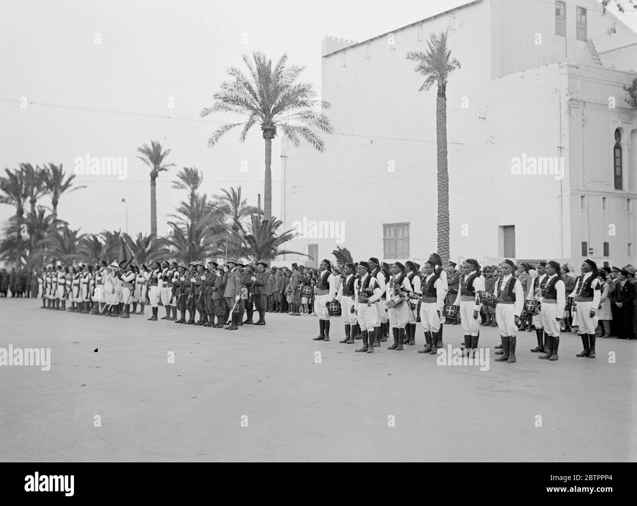 Libyan Market. Troops on parade in traditional uniform. Stock Photo