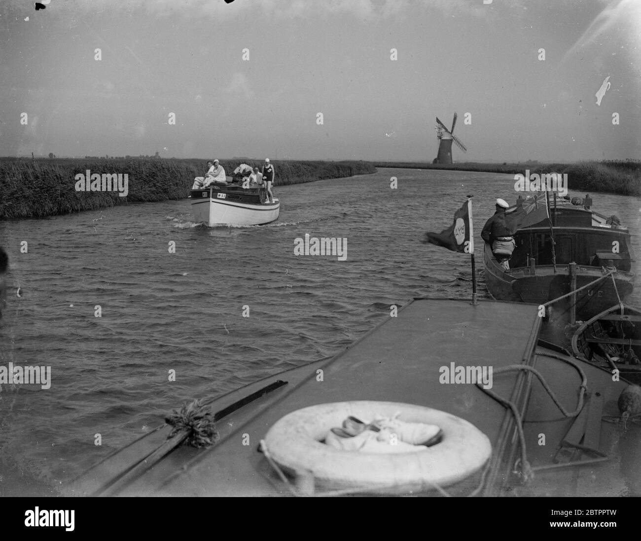 Sailing through The Broads. Towing. 1933 Stock Photo