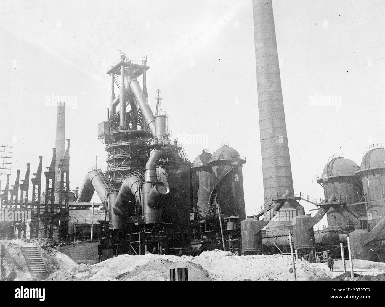 Soviet blast furnaces. One of the huge gigantic blast furnaces at Dnepropetrovsk, USSR. Stock Photo