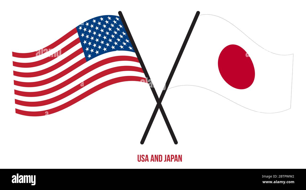 USA and Japan Flags Crossed And Waving Flat Style. Official Proportion