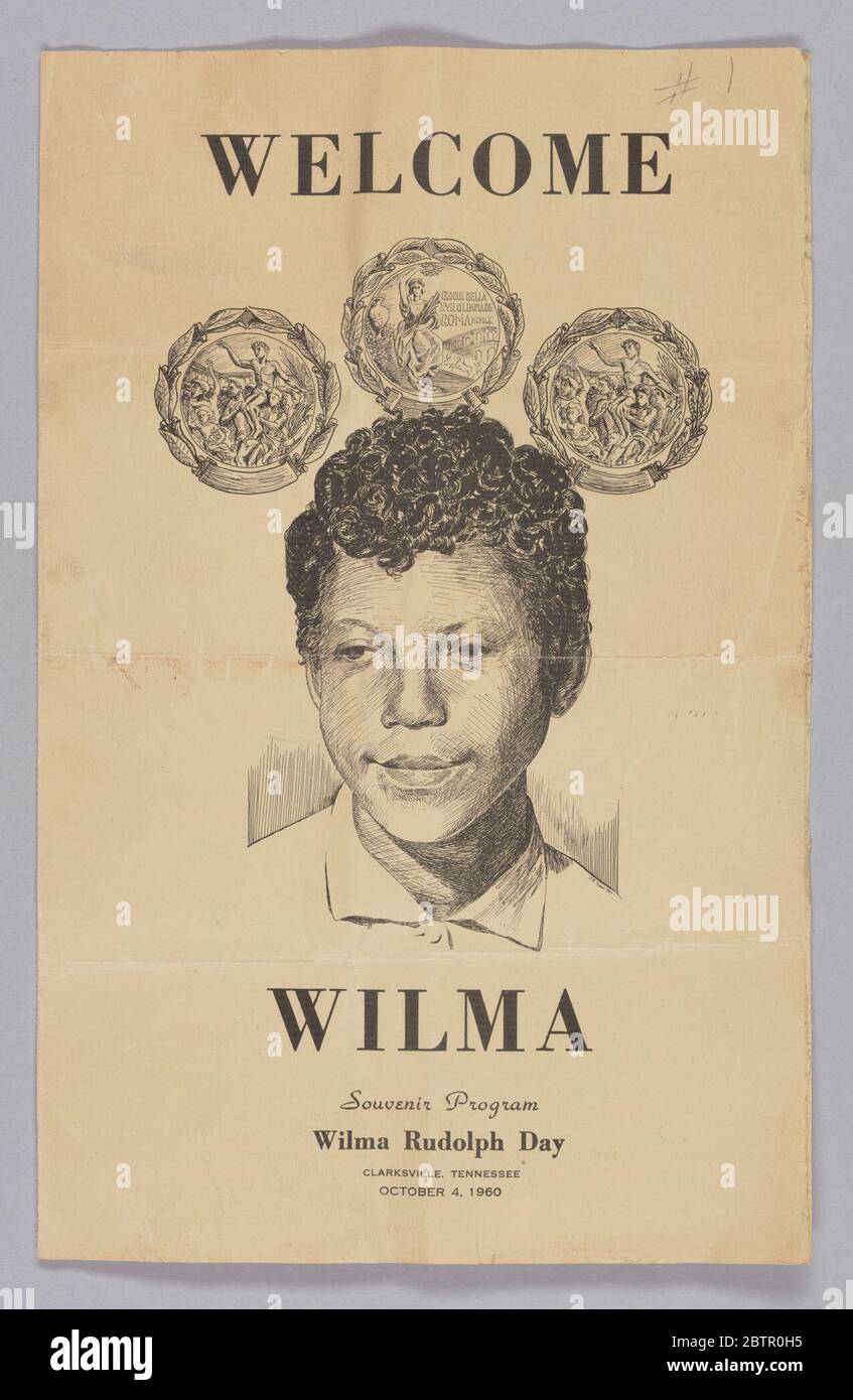 Souvenir program for Wilma Rudolph Day. A souvenir program celebrating Wilma Rudolph Day in Clarksville, Tennessee on October 4, 1960 commemorating her achievements in the 1960 Summer Olympics. Stock Photo