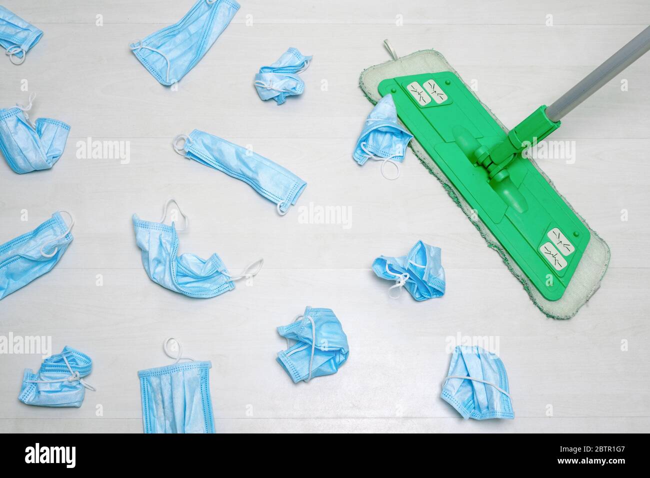 Used hygienic mask cleaned with mop. Infectious waste, prevented virus