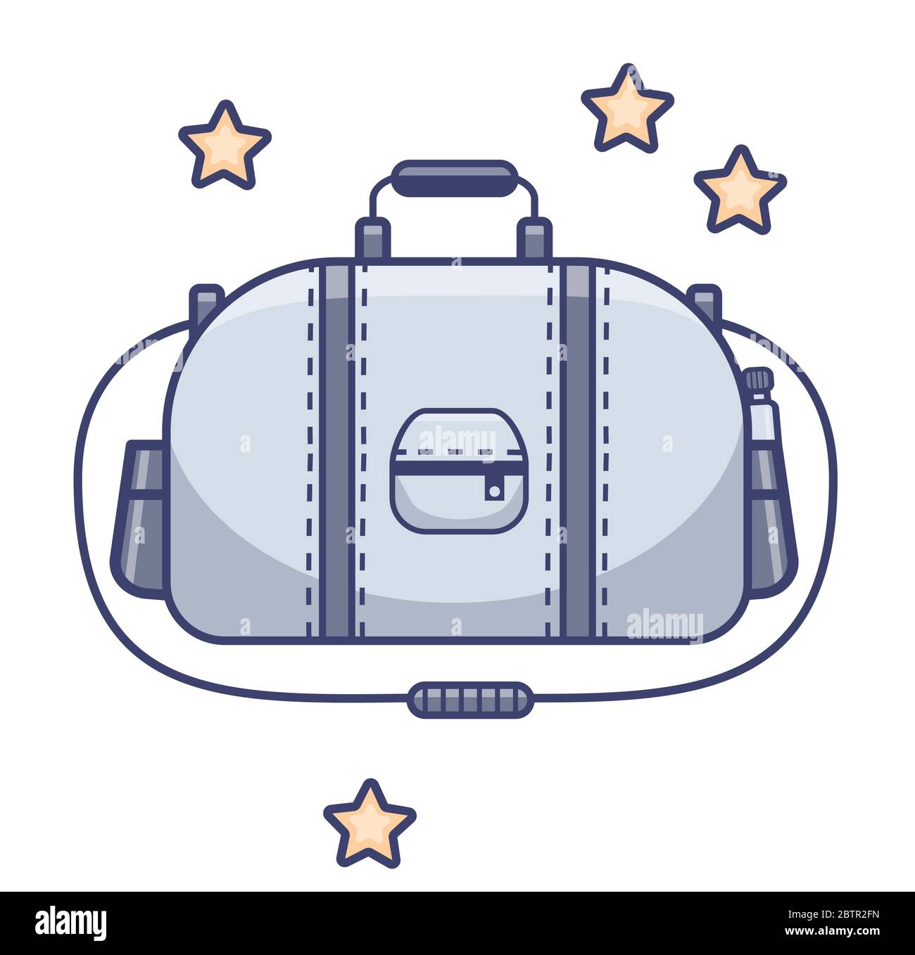 Luggage and road, a large travel bag with pockets. Vector illustration. Stock Vector