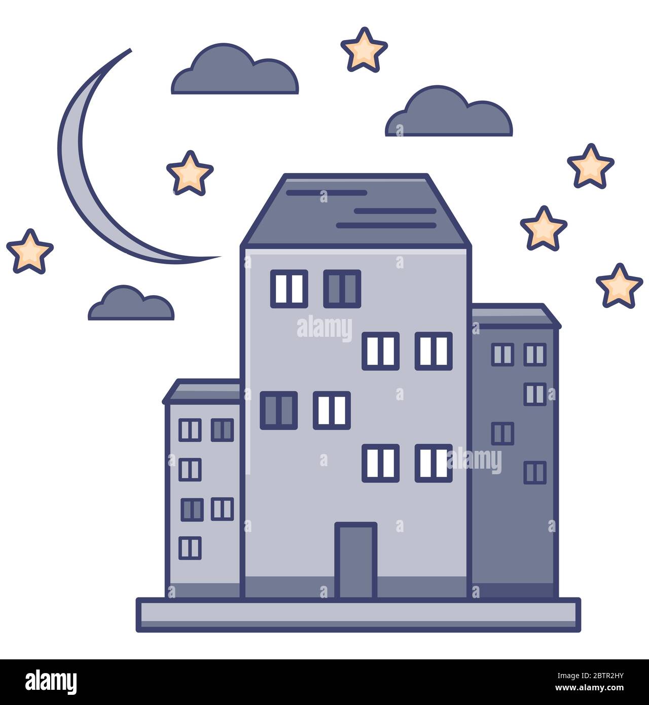 High-rise buildings against the sky and moon. Vector illustration Stock Vector