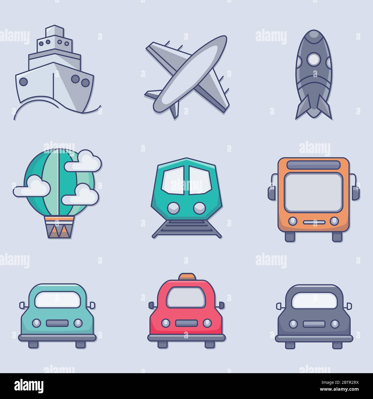 Vector color illustration transport icons. Airplane, car, bus, ship Stock Vector