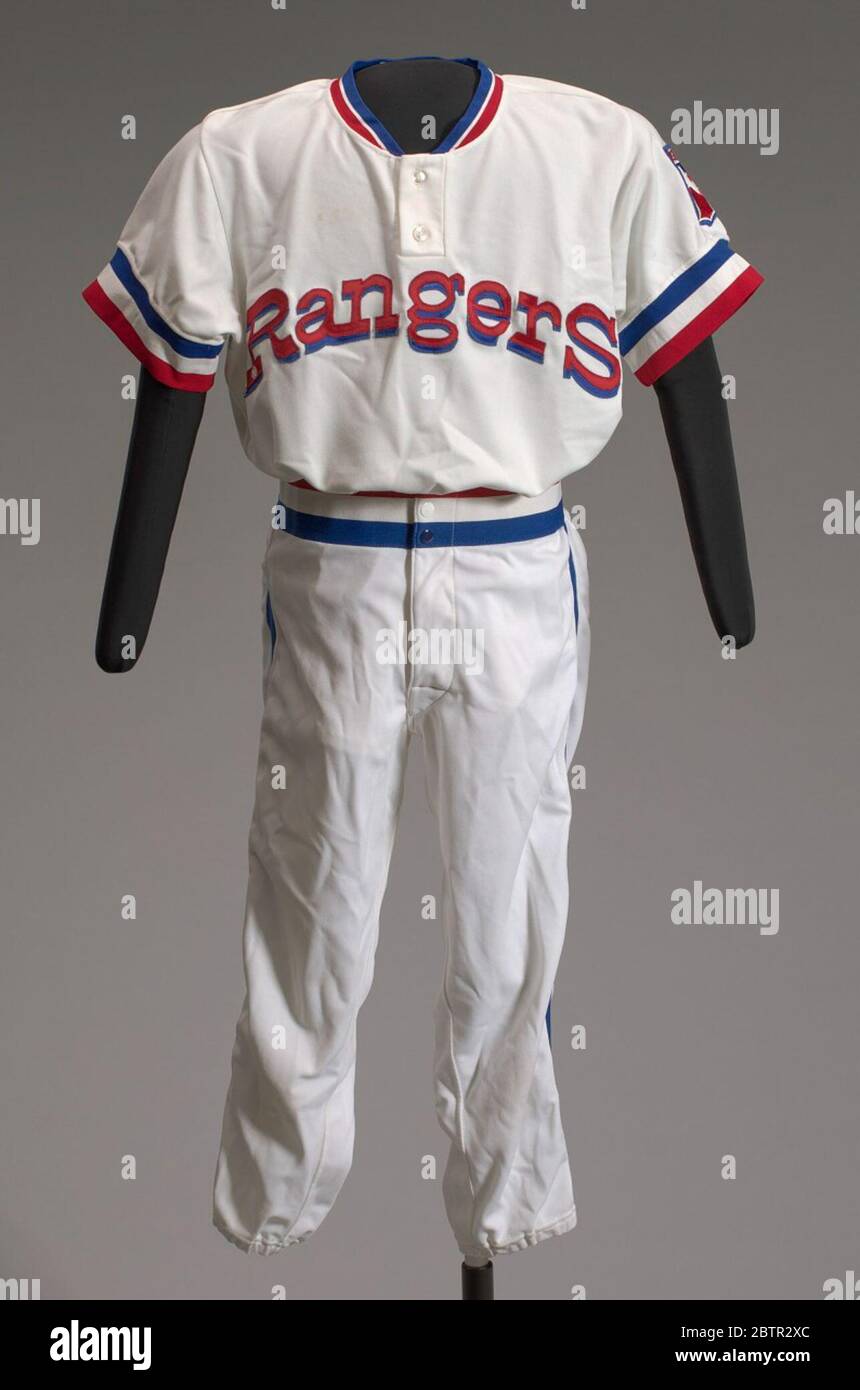 Texas Rangers basball uniform short pants worn by Charley Pride. Pride, who  had played in the Negro Leagues as a pitcher for the Memphis Red Sox, began  training with the Texas Rangers
