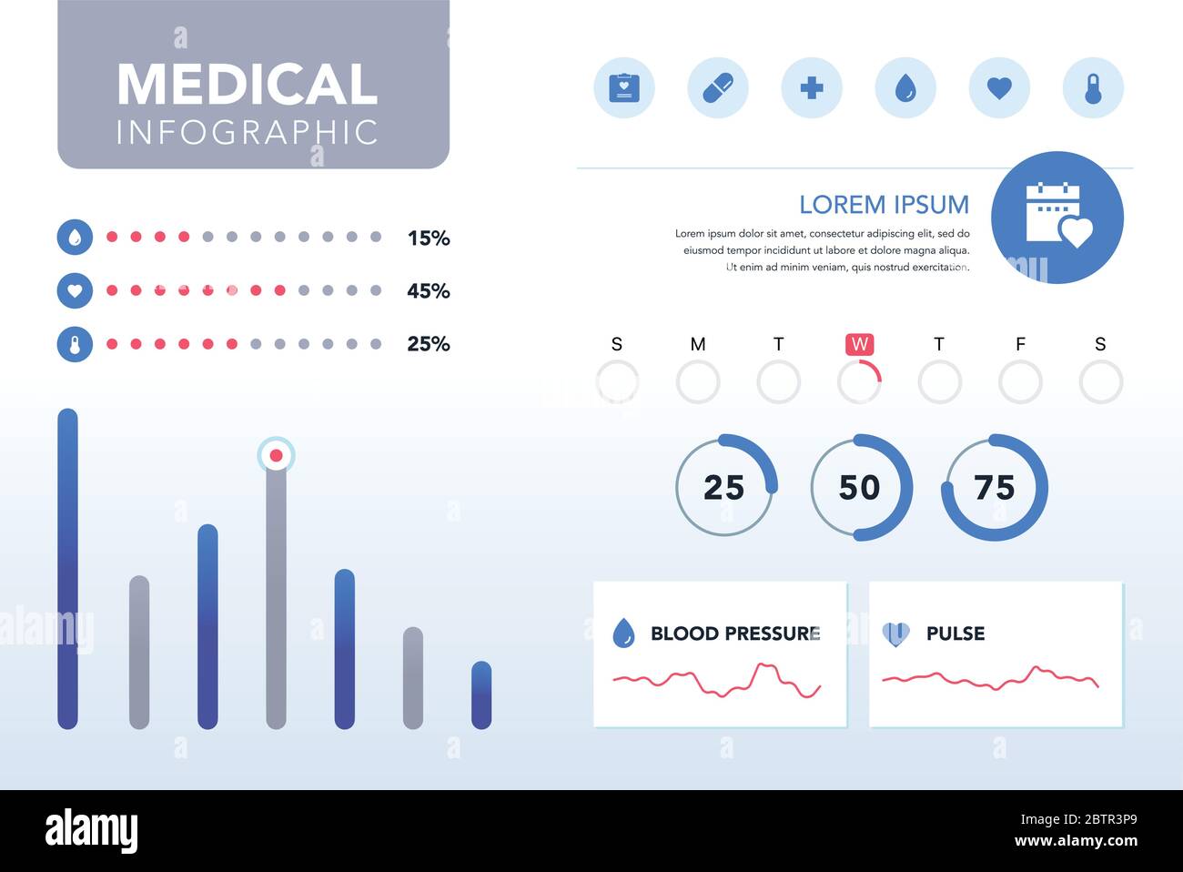 Medical infographic set. Medical, health and healthcare icons and data