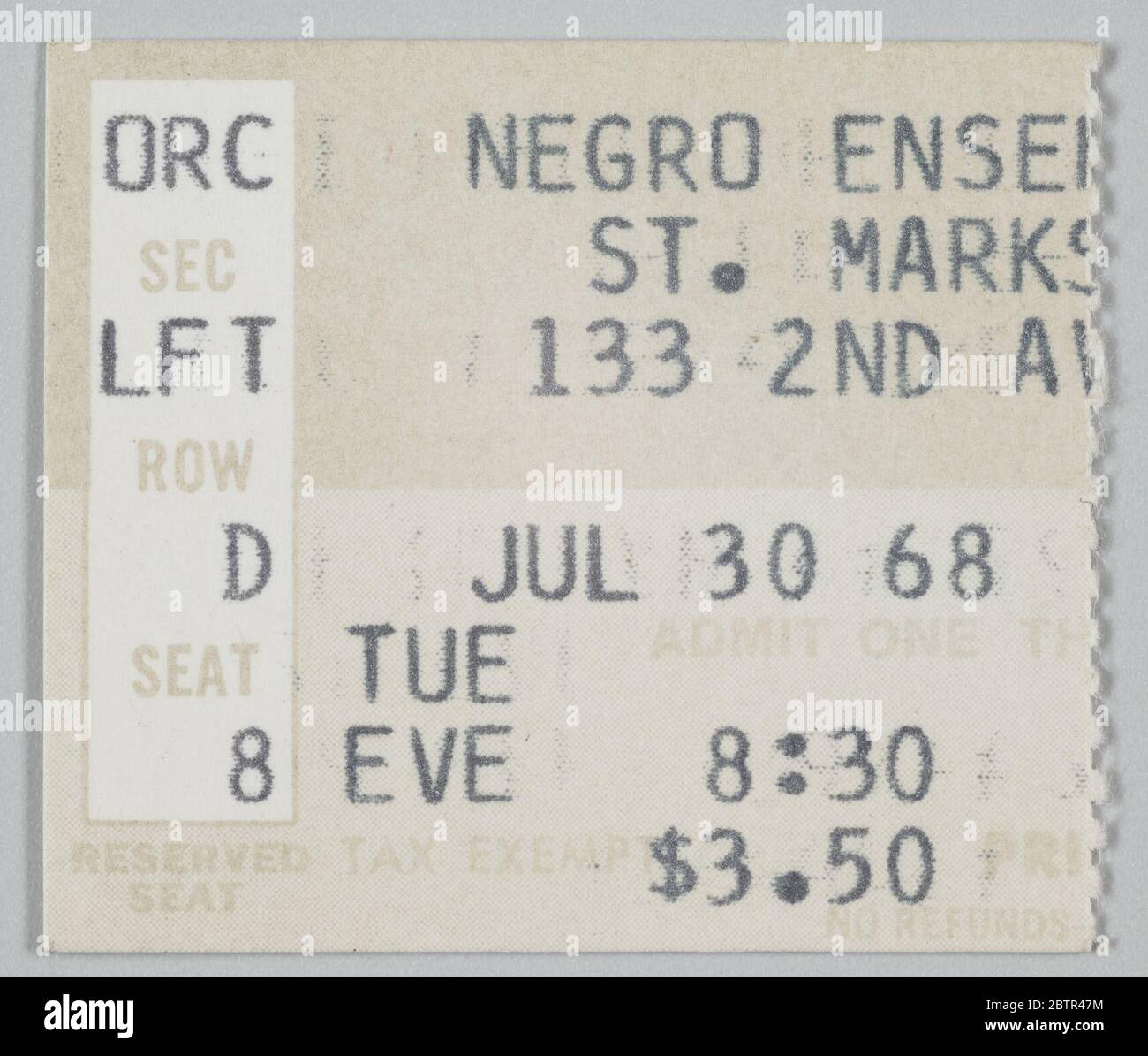 Ticket stub for Song of the Lusitanian Bogey and Daddy Goodness. Ticket stub for Song of the Lusitanian Bogey and Daddy Goodness. Beige paper with black and beige lettering. Stock Photo