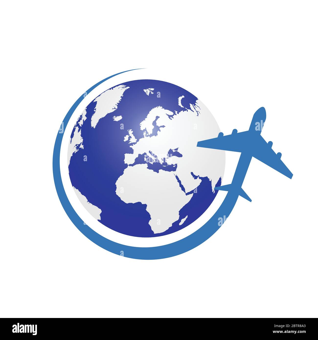 planet with airplane color vector in blue Stock Vector