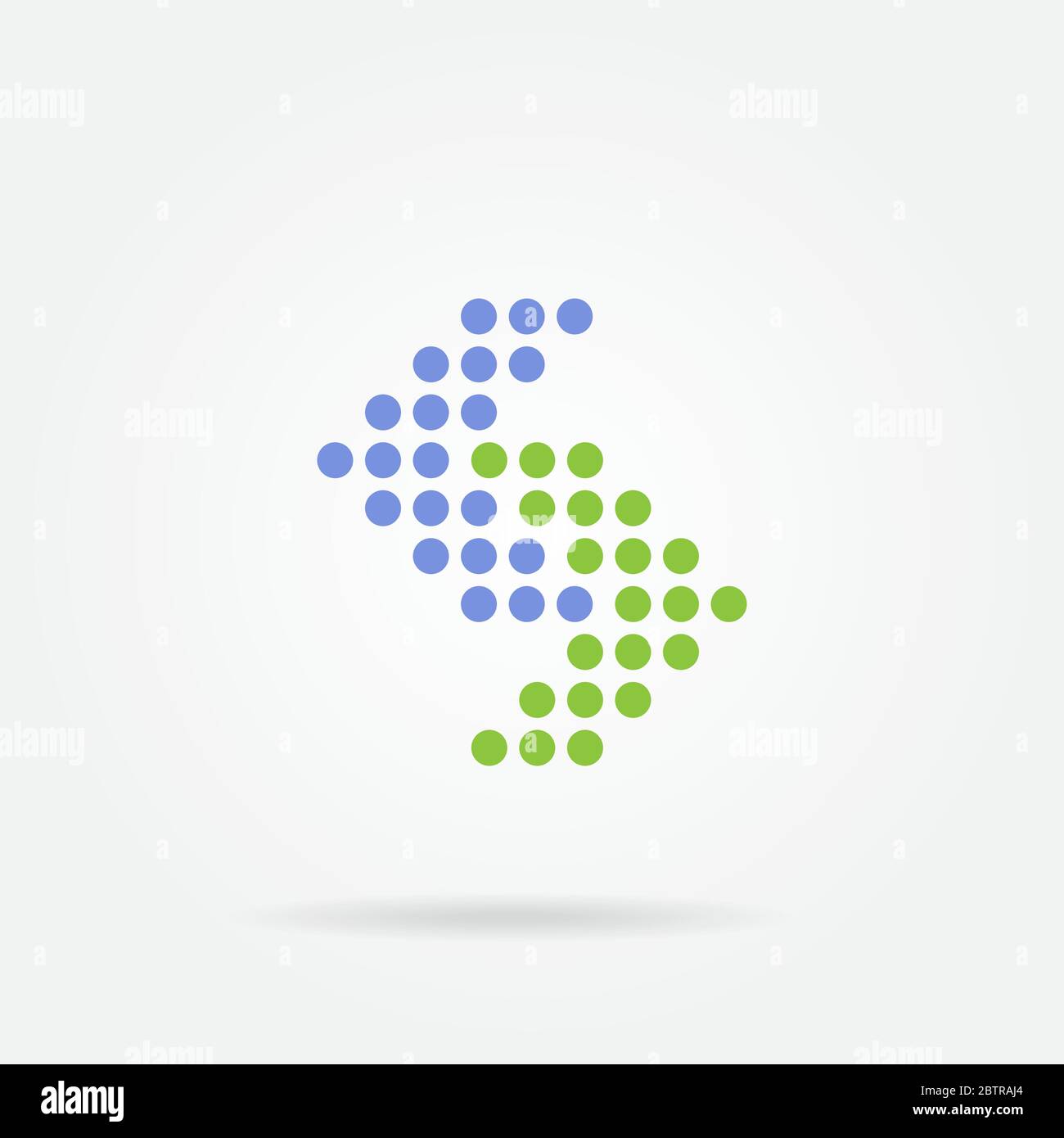 Dot arrow blue and green icon. Halftone effect. Isolated graphic element. Stock - Vector illustration. Stock Vector