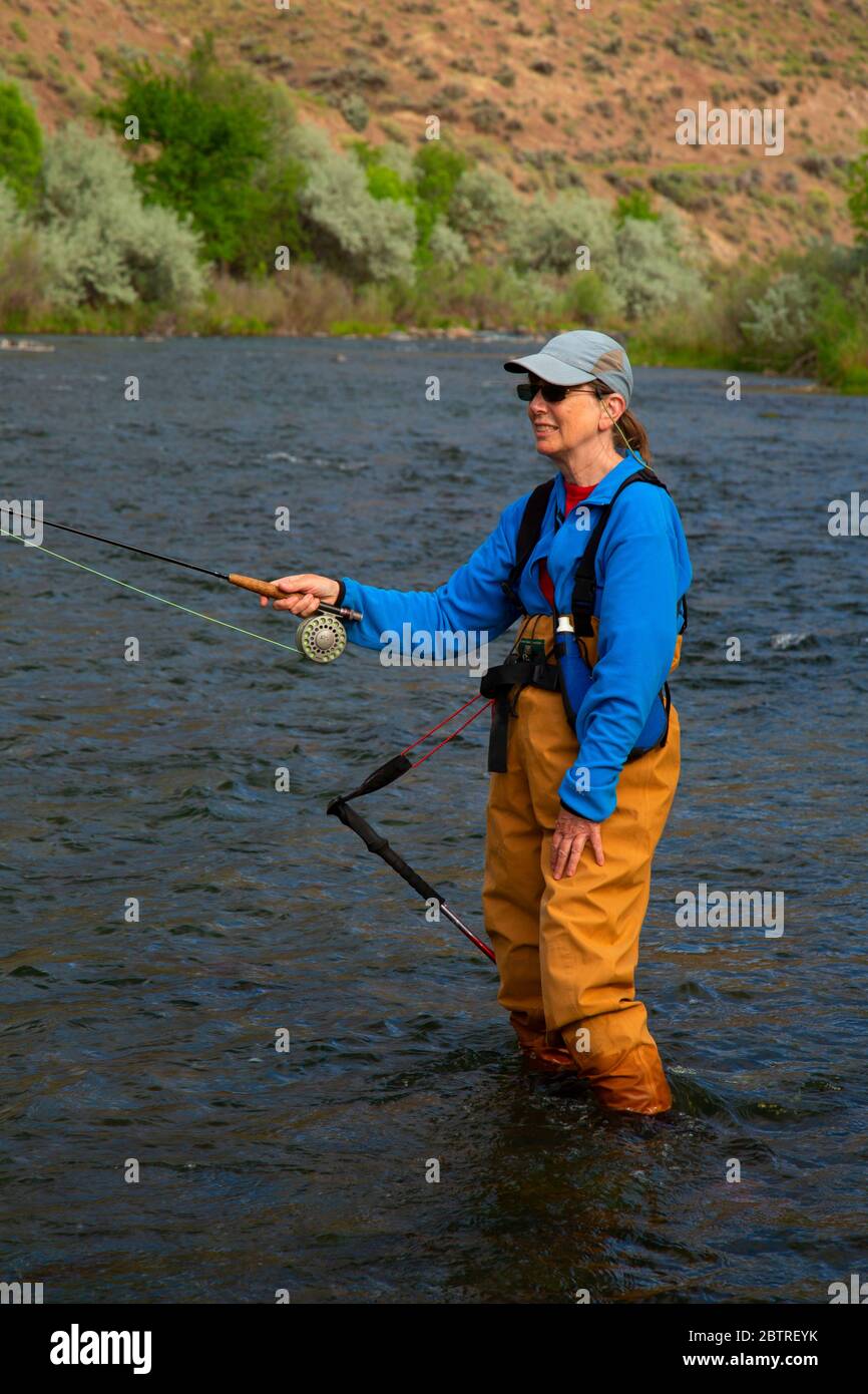 Flyfishing the lower Owyhee River, Owyhee River Below the Dam Area of Critical Environmental Concern, Vale District Bureau of Land Management, Oregon Stock Photo