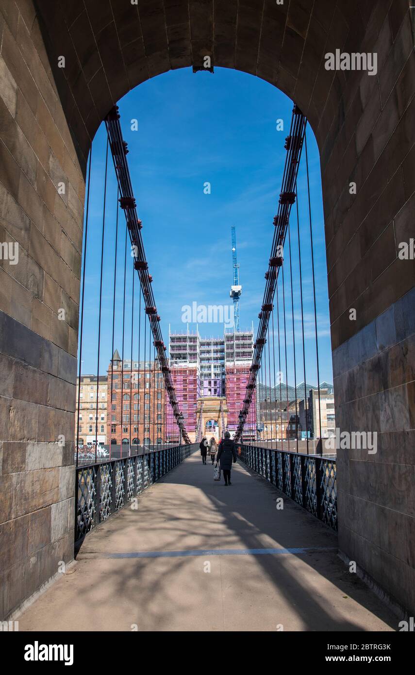 Portland Street Suspension Bridge over the River Clyde Glasgow Stock Photo