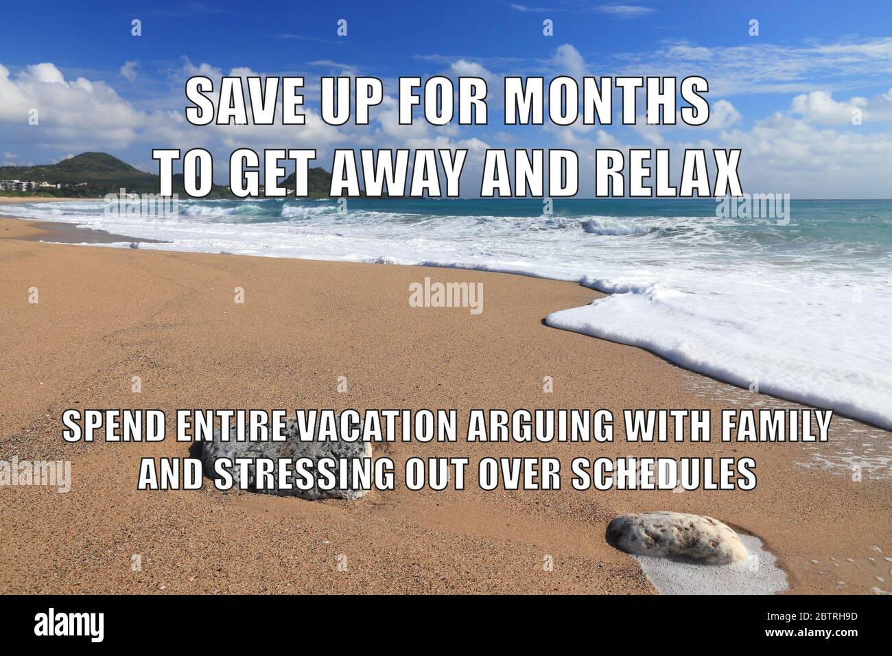 Vacation stress funny meme for social media sharing. Beach memes Stock  Photo - Alamy