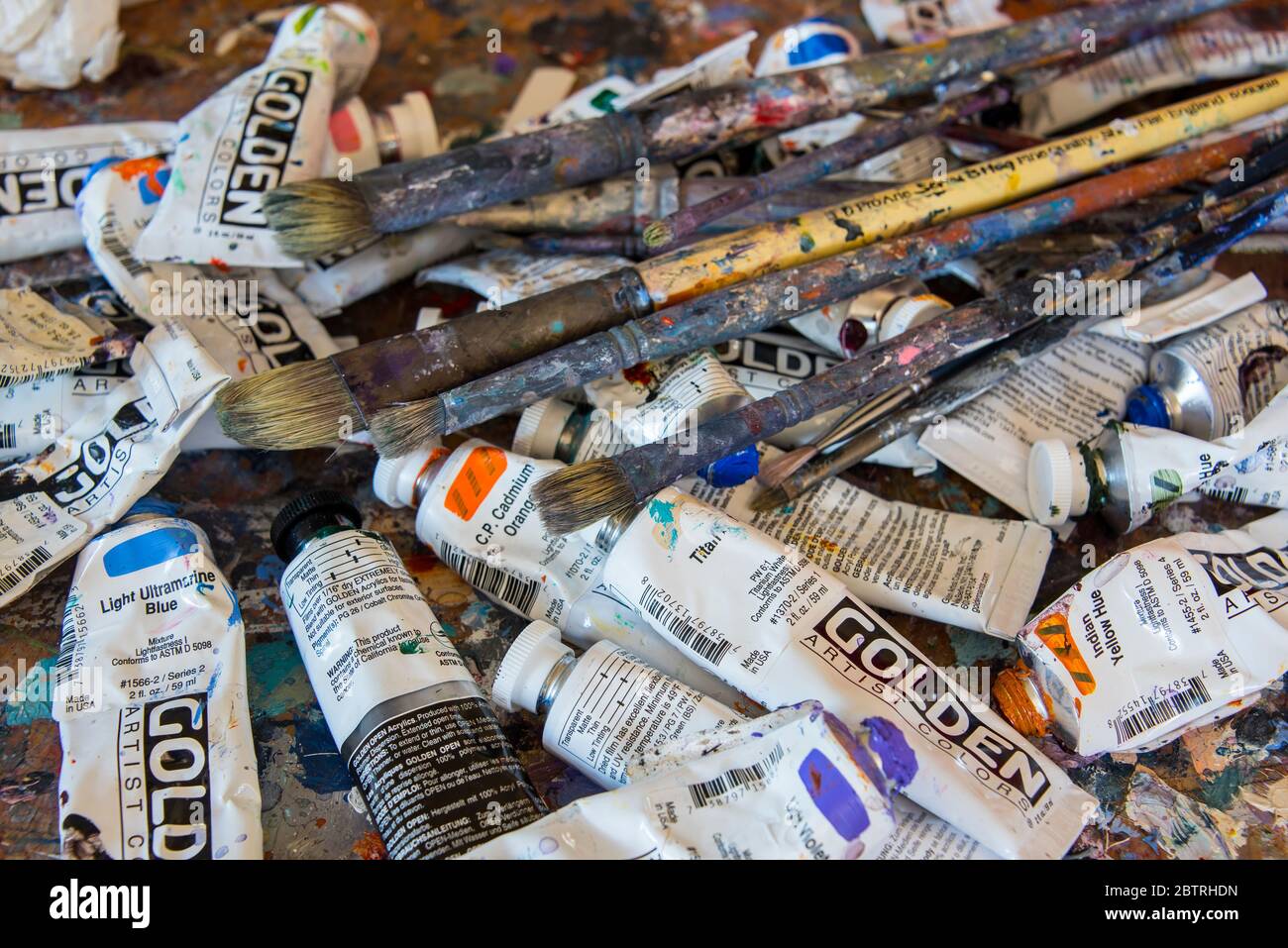 Art materials in an artists's studio Stock Photo Alamy