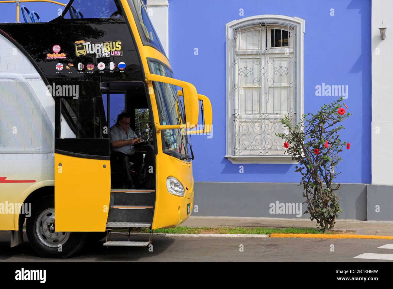 Tour Bus, Barranco District, Lima, Peru Stock Photo