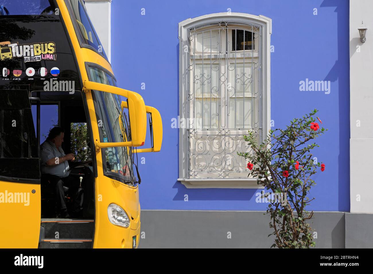 Tour Bus, Barranco District, Lima, Peru Stock Photo