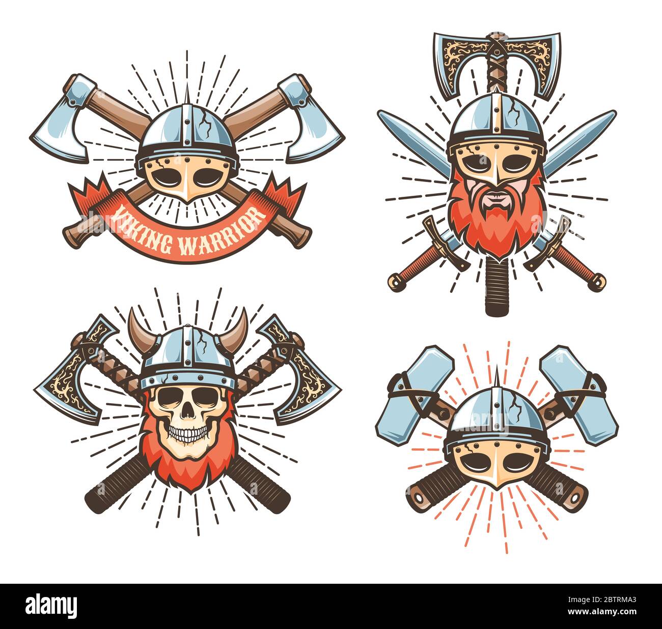 Viking warrior vintage logo. Medieval northern knight retro emblem