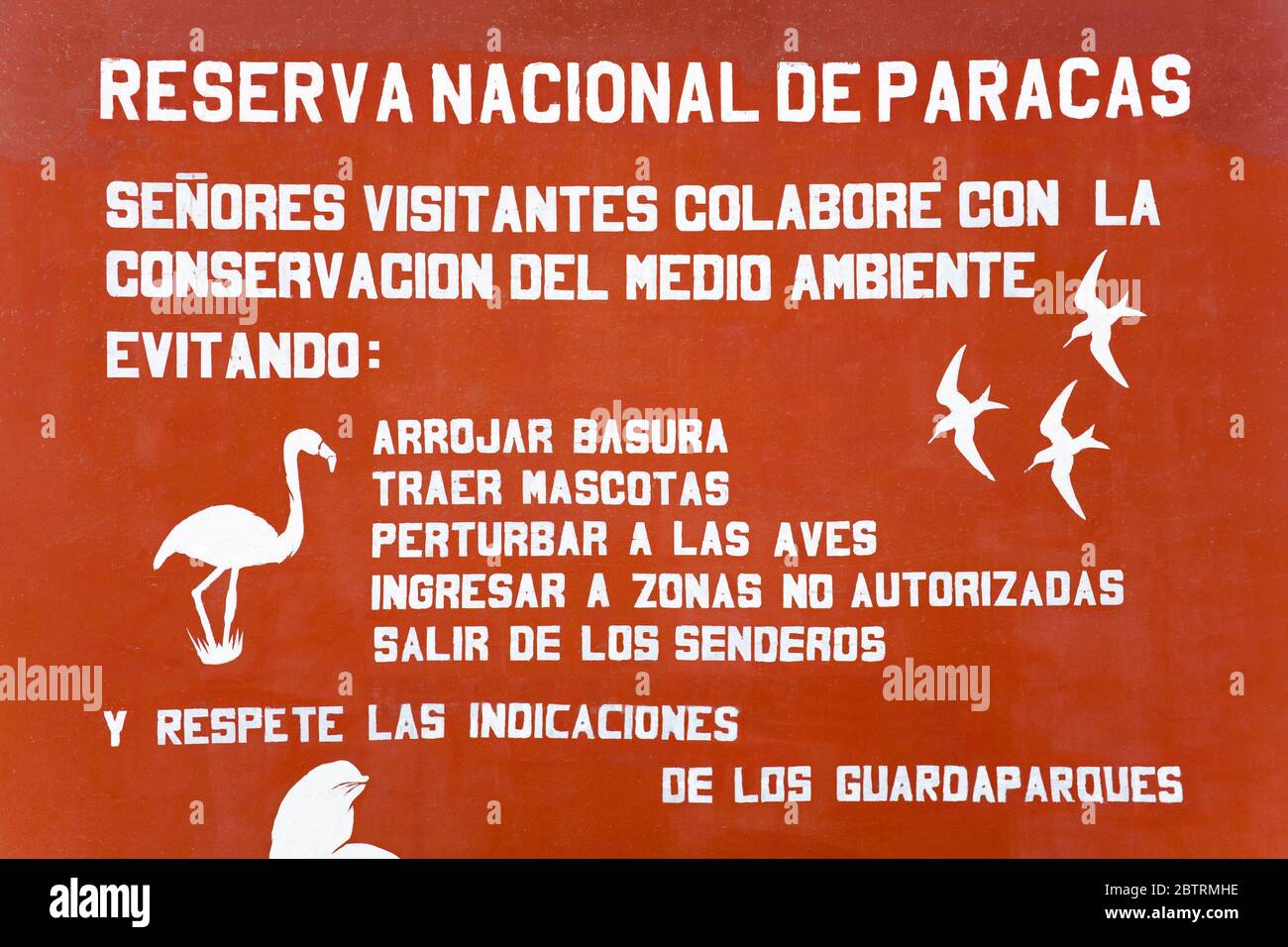 Entrance sign to Reserva Nacional De Paracas, Greater Pisco City, Ica Region, Peru, South America Stock Photo