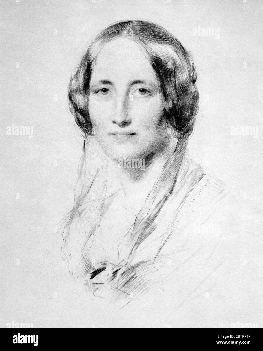 Elizabeth Cleghorn Gaskell, (née Stevenson; 1810-1865), portrait by George Richmond, chalk, 1851. Elizabeth Gaskell, often referred to as Mrs Gaskell, was an English novelist and short story writer during the Victorian era. Stock Photo