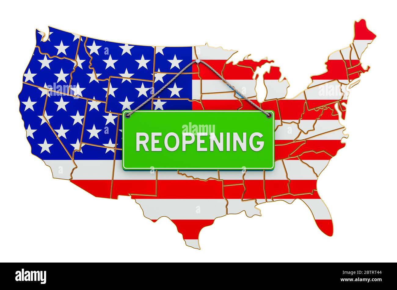 Reopening the United States after quarantine concept, 3D rendering isolated on white background Stock Photo