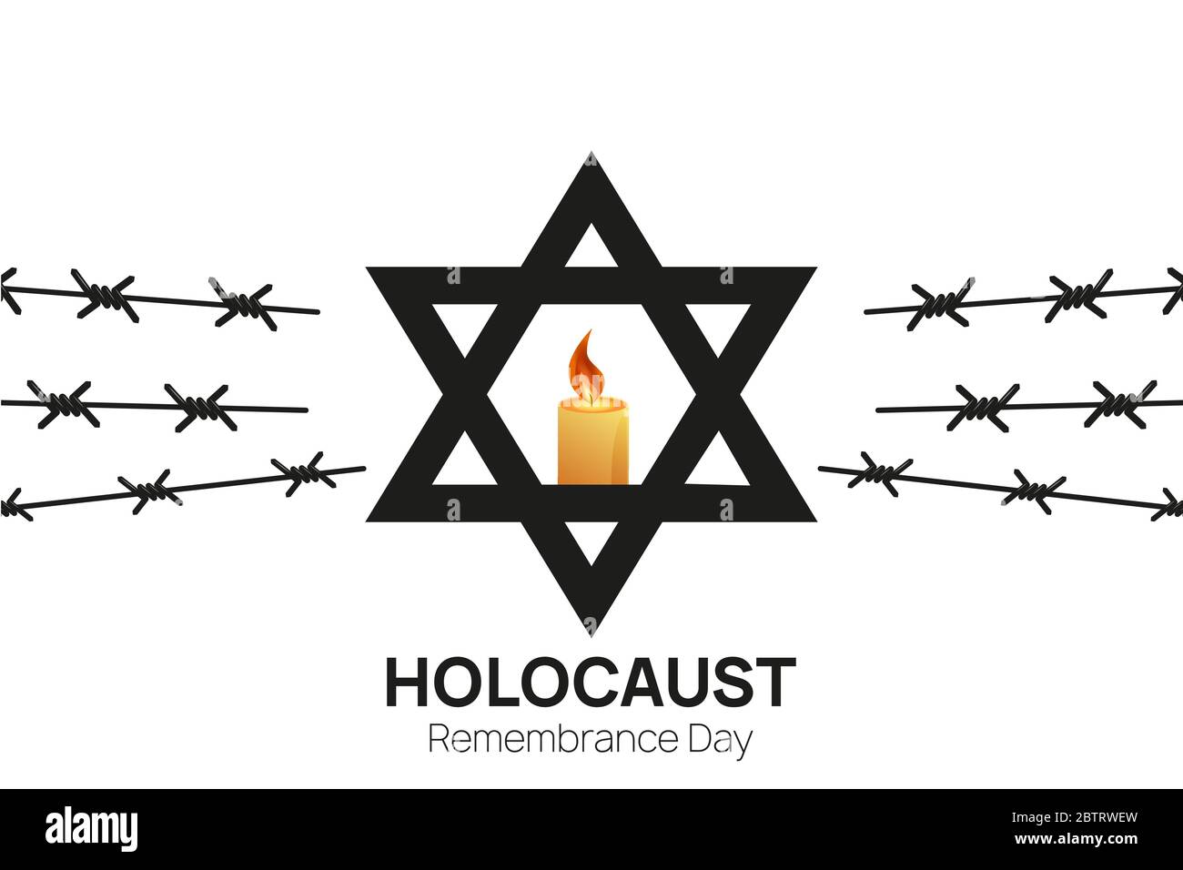 Holocaust Remembrance Day 27th of January Template. Jewish Star of David and Three Candles among barbed wire. Vector illustration Stock Vector