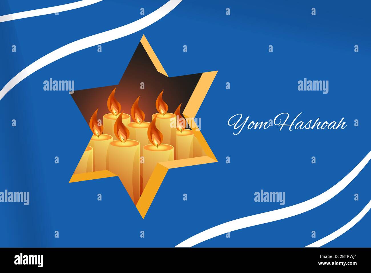 Holocaust Remembrance Day 27th of January Template. Jewish Star of David and Candles behind blue backdrop. Vector illustration Stock Vector