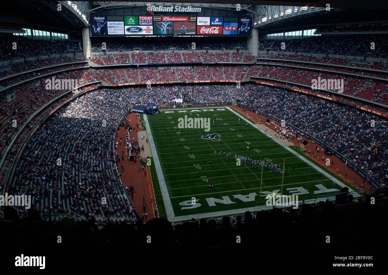 General overall view of Reliant Stadium (NRG Stadium) with the retractable  roof open during an NFL football game between the Tennessee Titans and the  Houston Texans, Sunday, Dec. 21, 2003, in Houston.