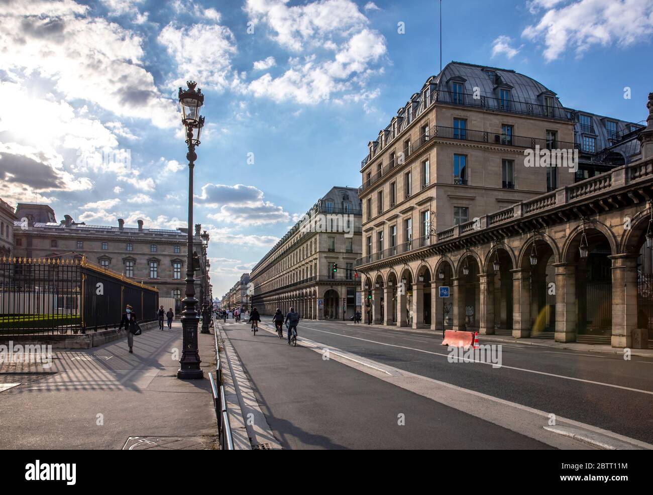 Paris, France - May 14, 2020: Typical luxury street in Paris 'rue de Rivoli' during lockdown due to covid-19 Stock Photo