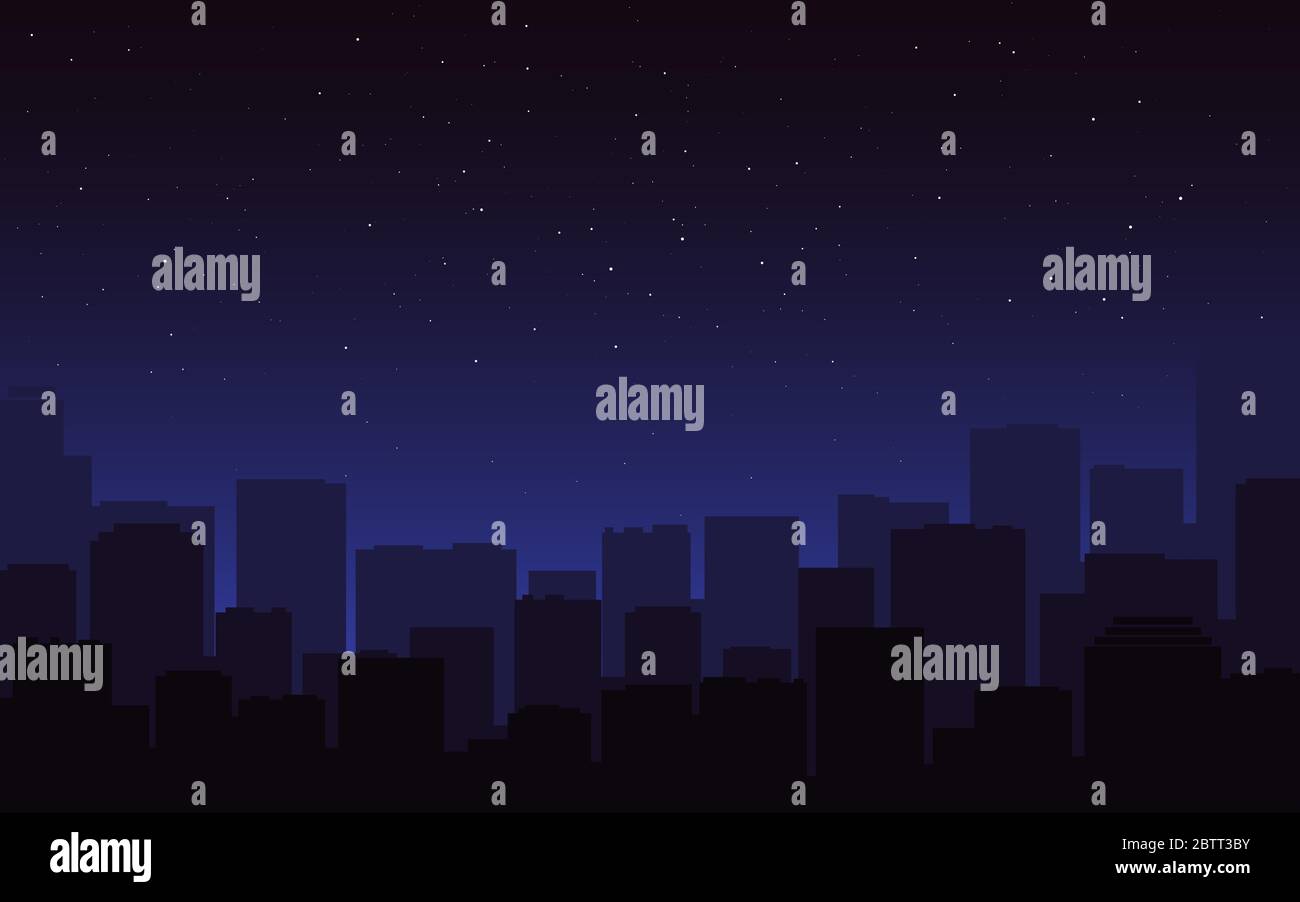 City silhouette night. Dark blue cityscape skyline. Urban view, buildings  in the fog. Starry night sky and street panorama. City and stars. Vector  Stock Vector Image & Art - Alamy